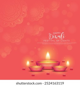 Feliz Diwali - festival de luzes colorido poster design de modelo com lâmpada diya decorativa. ilustração vetorial.