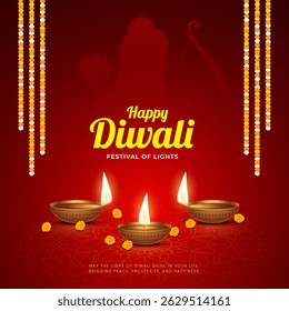 Happy Diwali - festival of lights colorful poster template design with decorative diya lamp. vector illustration. Indian festival of lights Happy Diwali, holiday Background, Diwali celebration.
