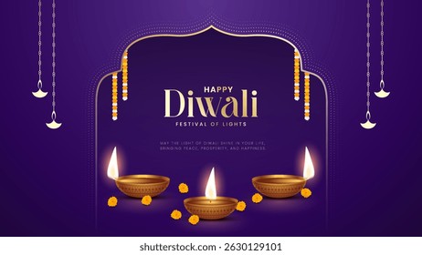Happy Diwali - festival of lights colorful poster template design with decorative diya lamp. vector illustration. Indian festival of lights Happy Diwali, holiday Background, Diwali celebration.