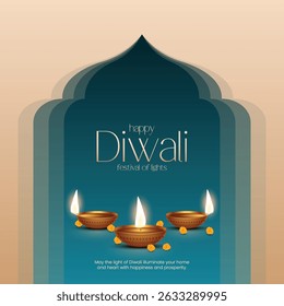 Happy Diwali - festival of lights colorful poster template design with decorative diya lamp. Indian festival of lights Happy Diwali, holiday Background.
