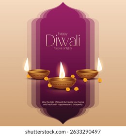 Happy Diwali - festival of lights colorful poster template design with decorative diya lamp. Indian festival of lights Happy Diwali, holiday Background.