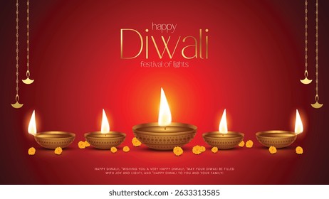 Happy Diwali - festival of lights colorful poster template design with decorative diya lamp. Indian festival of lights Happy Diwali, holiday Background.