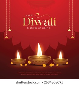 Happy Diwali - festival of lights colorful poster template design with decorative diya lamp. Indian festival of lights Happy Diwali, holiday Background.