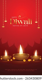 Happy Diwali - festival of lights colorful poster template design with decorative diya lamp. Indian festival of lights Happy Diwali, holiday Background.