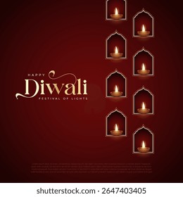 Happy Diwali - festival of lights colorful poster template design with decorative diya lamp. Indian festival of lights Happy Diwali, holiday Background.