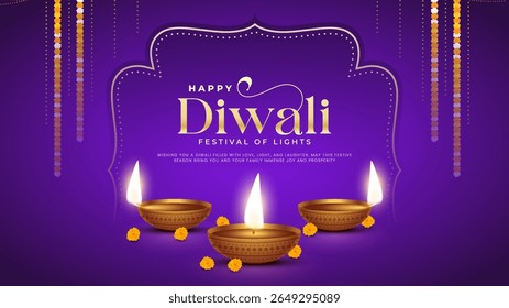 Happy Diwali - festival of lights colorful poster template design with decorative diya lamp. vector illustration.  Indian festival of lights Happy Diwali, holiday Background, Diwali celebration.