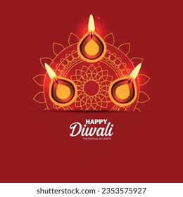 Happy Diwali - festival of lights colourful banner template design with decorative Diya lamp