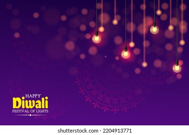 happy diwali festival of lights creative lights hanging bokeh background - Shutterstock ID 2204913771