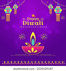 Happy Diwali. Festival of lights. Diwali Greeting card. Abstract Colorful Lights. Social Media Feed, Digital Post Vector Design