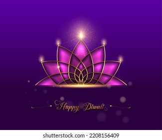 Happy Diwali Festival of Lights India Celebration colorful template. Graphic banner design of Indian Lotus Diya Oil Lamps, Modern Design in vibrant colors. Vector art style, gradient color background