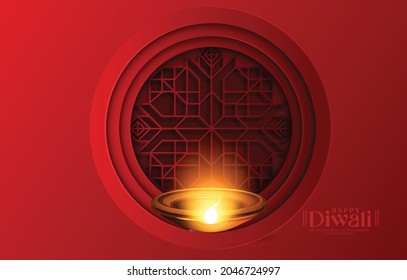 Happy Diwali the festival of lights  with oil lamp, Diwali holiday Background, Diwali celebration 

