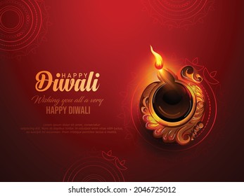 Happy Diwali the festival of lights  with oil lamp, Diwali holiday Background, Diwali celebration 
