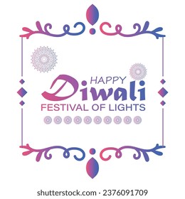 Happy Diwali, festival of lights, Paper Graphic of Indian Rangoli, golden lights, colorful decorative background. Blue magenta background