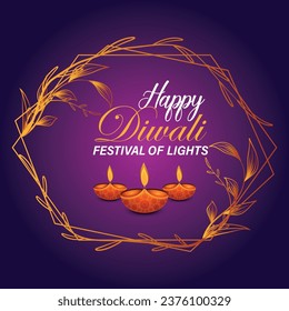 Happy Diwali, festival of lights, Paper Graphic of Indian Rangoli, golden lights, colorful decorative background. Blue magenta background