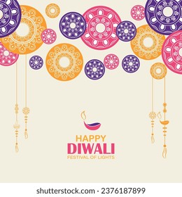 Happy Diwali, festival of lights, Paper Graphic of Indian Rangoli, golden lights, colorful decorative background, Blue magenta background
