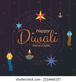 Happy Diwali festival of lights premium vector illustration