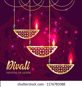 Hand Drawn Illustration Diwali Lamps Golden Stock Vector (Royalty Free ...