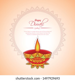 Happy Diwali festival with oil lamp, Diwali holiday Background with rangoli, Diwali celebration greeting card,vector.