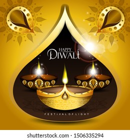 Happy Diwali festival with oil lamp, Diwali holiday Background with rangoli, Diwali celebration greeting card,vector.