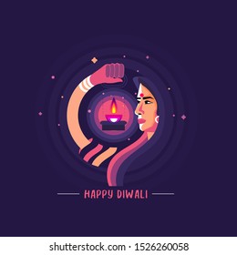 Happy Diwali festival with oil lamp, Diwali holiday Background with rangoli, Diwali celebration