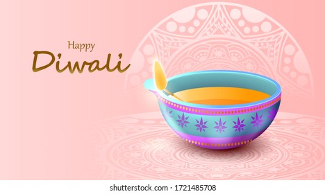 Happy Diwali festival with oil lamp, Diwali celebration greeting card,vector