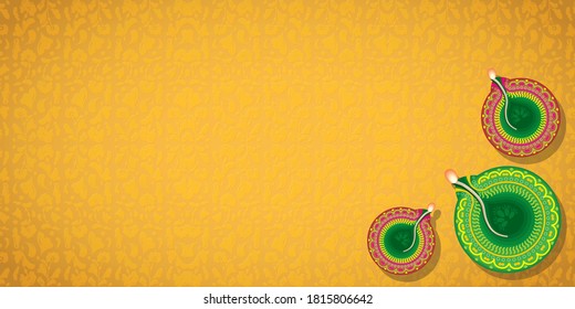 Happy Diwali festival with oil lamp, Diwali holiday Background with rangoli, Diwali celebration greeting card,vector.