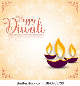 Happy Diwali festival with oil lamp, Diwali holiday Background with rangoli, Diwali celebration greeting card,vector.