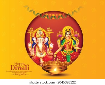 Happy Diwali festival with oil lamp Creative Diya, Background with mandala 