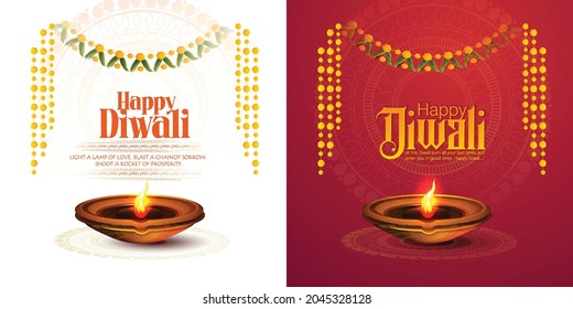 Happy Diwali festival with oil lamp Creative Diya, Background with mandala 