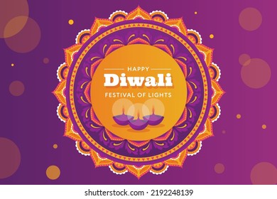 Happy Diwali festival with oil lamp, Diwali holiday Background with diya lamps and rangoli, Lanterns, Hinduism art Style