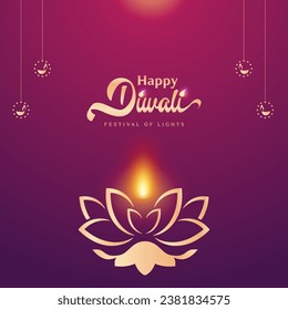 Happy Diwali festival with oil lamp, Diwali holiday Background with rangoli, Diwali celebration greeting card,vector.