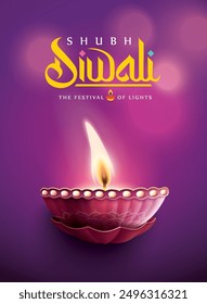 Happy Diwali festival with oil lamp, Rangoli decoration with Diya, Diwali holiday Background with rangoli, Diwali celebration greeting card,vector.