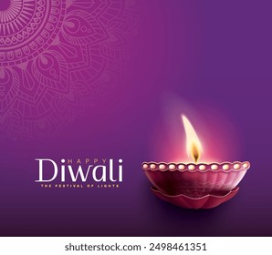 Happy Diwali festival with oil lamp, Rangoli decoration with Diya, Diwali holiday Background with rangoli, Diwali celebration greeting card,vector.