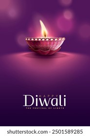 Happy Diwali festival with oil lamp, Rangoli decoration with Diya, Diwali holiday Background with rangoli, Diwali celebration greeting card,vector.