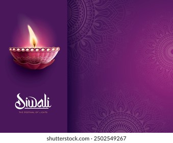 Happy Diwali festival with oil lamp, Rangoli decoration with Diya, Diwali holiday Background with rangoli, Diwali celebration greeting card,vector.