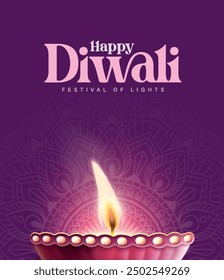 Happy Diwali festival with oil lamp, Rangoli decoration with Diya, Diwali holiday Background with rangoli, Diwali celebration greeting card,vector.