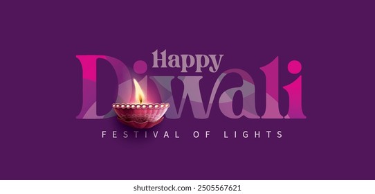 Feliz festival de Diwali con lámpara de aceite, decoración de Rangoli con Diya, fondo de vacaciones de Diwali con rangoli, tarjeta de felicitación de celebración de Diwali, Vector.