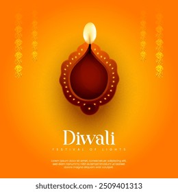 Happy Diwali festival with oil lamp, Rangoli decoration with Diya, Diwali Background , Diwali celebration greeting