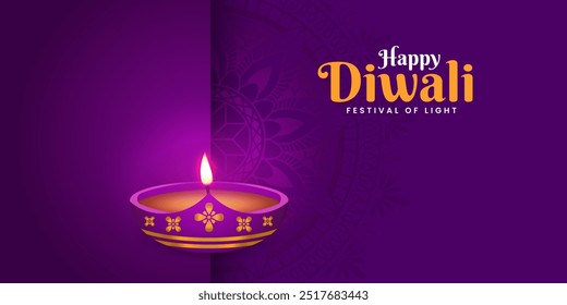 Happy Diwali festival with oil lamp decoration banner Background with copy space area