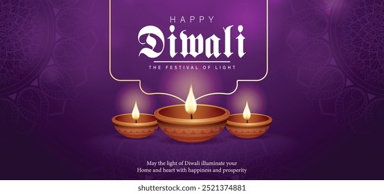 Feliz Diwali festival com lâmpada de óleo, decoração Rangoli com Diya, Diwali feriado Fundo com rangoli, Diwali celebração cartão de saudação, vetor.