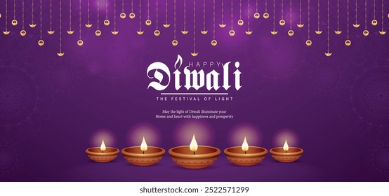 Feliz Diwali festival com lâmpada de óleo, decoração Rangoli com Diya, Diwali feriado Fundo com Rangoli, Cartão comemorativo Diwali, vetor.