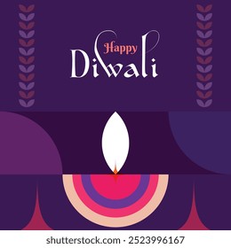 Happy Diwali festival with oil lamp, Rangoli decoration with Diya, Diwali holiday Background with rangoli, Diwali celebration greeting card vector. Deepavali