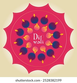Happy Diwali festival with oil lamp, Rangoli decoration with Diya, Diwali holiday Background with rangoli, Diwali celebration greeting card vector. Deepavali