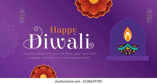 Happy Diwali festival with oil lamp, Rangoli decoration with Diya, Diwali holiday Background with rangoli, Diwali celebration greeting card,vector.