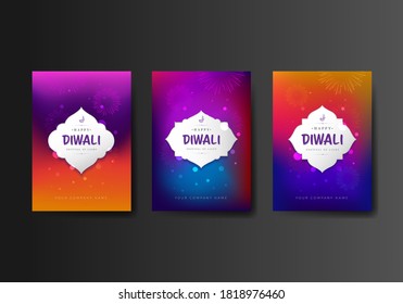 Happy Diwali Festival Poster Template Set with Colorful Gradient Mash Background Vector Illustration