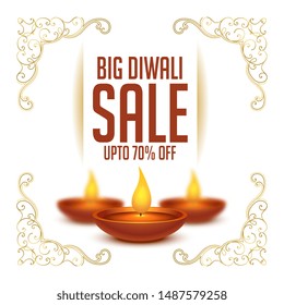 happy diwali festival sale background with realistic diya