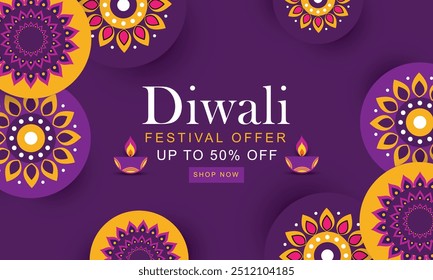 Happy Diwali Festival Sale Banner mit Blumen Design Diwali Hindu Festival Grußdesign in Papierschnitt Stil