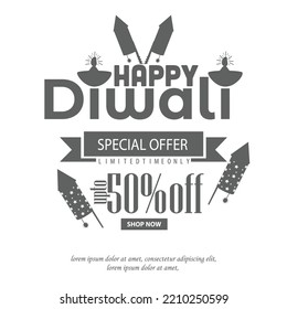 Happy Diwali festival season sale banner, up to 50% special offer Diwali Design Template