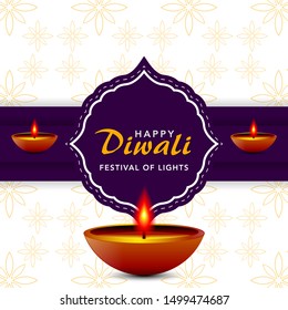 Happy diwali festival, template elegant vector for greeting card, banner, background. Beautiful design with paper cut style of Indian.