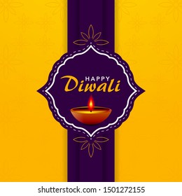 Happy diwali festival, template elegant vector for greeting card, banner, background. Beautiful design with paper cut style of Indian.